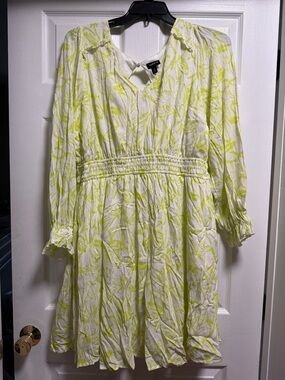 torrid White Mini Dress with Lime Green Leaf Print